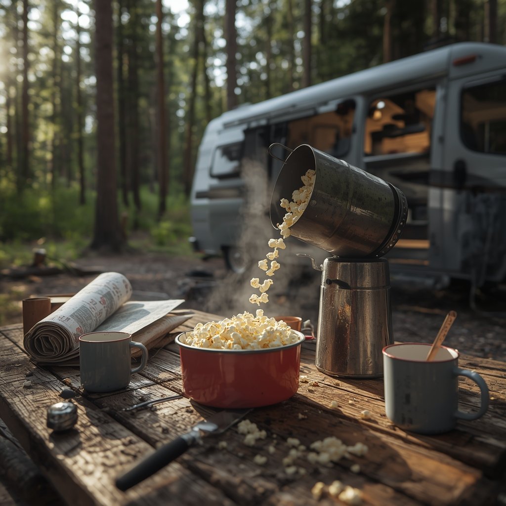 campfire popcorn popper in action